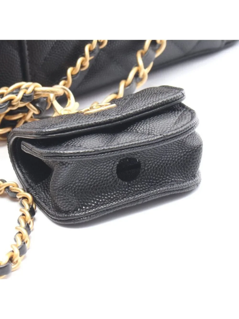 Chanel Shoulder Bag Quilted Vanity Black Calf Chain